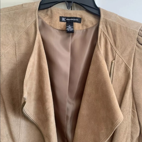 INC International Concepts Macy’s Tan Suede Leather Moto Jacket Sz M Nwot - Picture 10 of 11